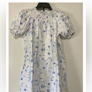 Hill House XS The Caroline Nap Dress Blue Floral Print Smocked Neckline Cotton